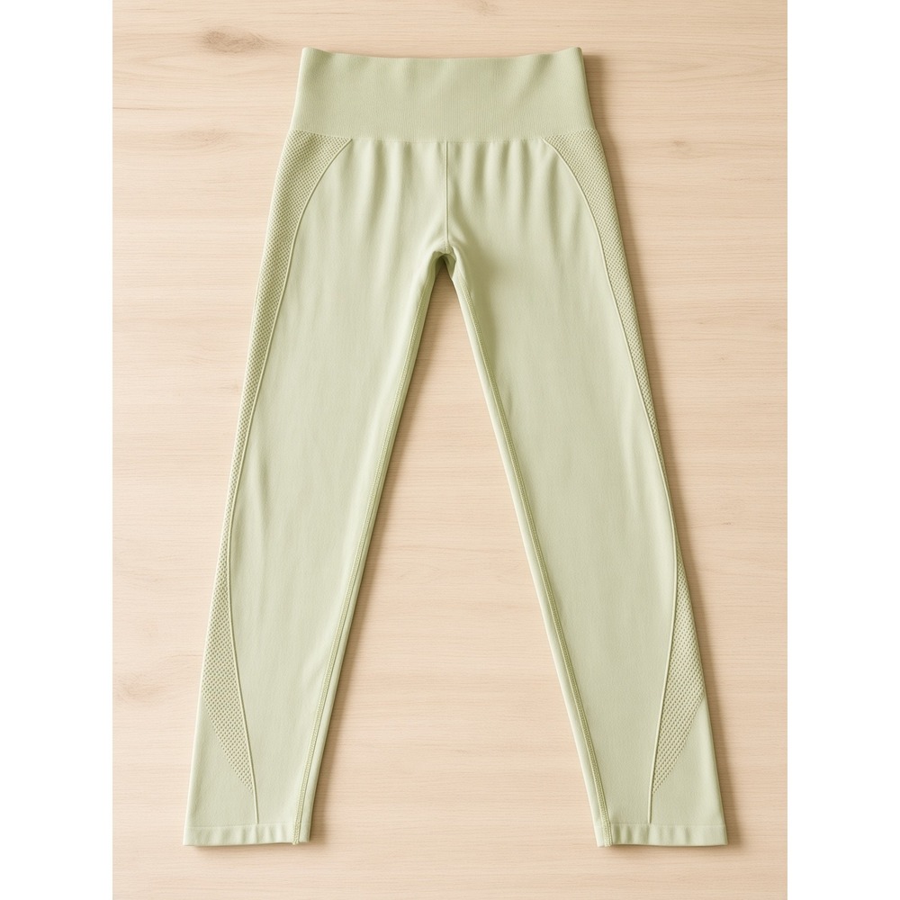 Tek Gear Womens High Waisted Seamless Leggings Sage Green Mesh Detail Size M